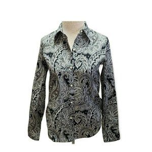 Lauren Ralph Lauren Button Up Women's Blouse Black Paisley Size Small